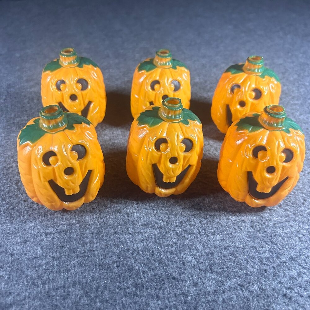 6 Vintage Halloween Blow Mold Pumpkin Jack-O-Lantern String Light Covers‎